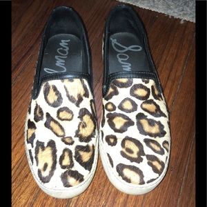 Sam Eldelman- calf hair leopard slip on sneakers